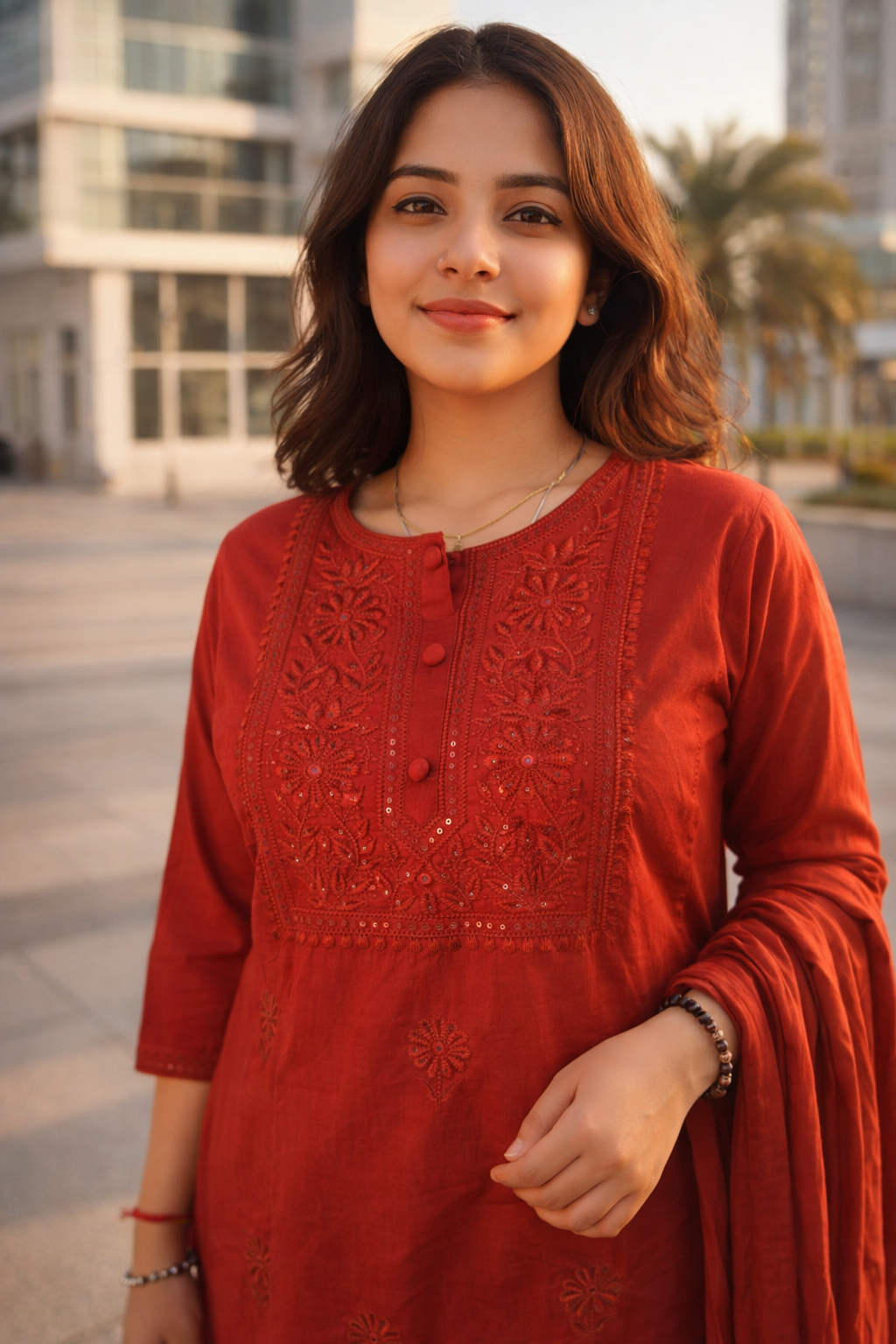 MAROON EMBROIDERED COTTON SUIT SET