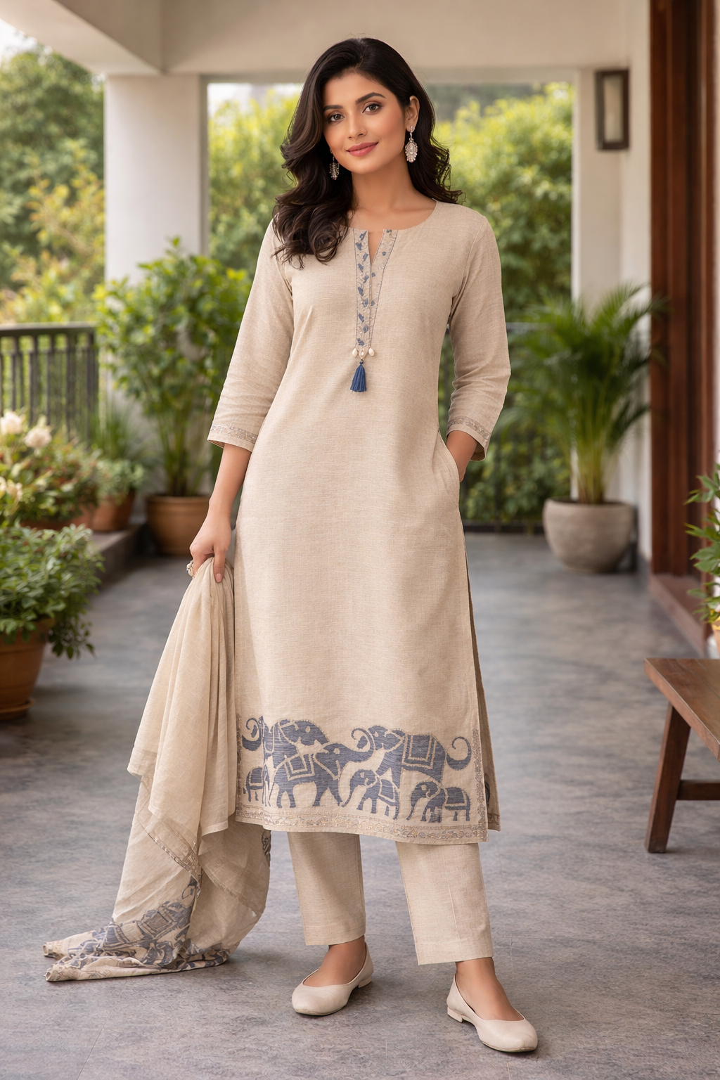 BEIGE HERITAGE COTTON SUIT SET