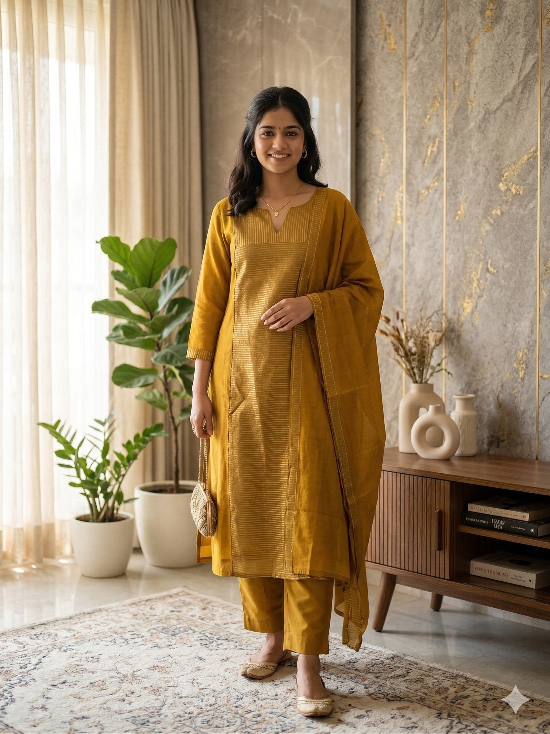 ELEGANT MUSTARD COTTON SUIT SET