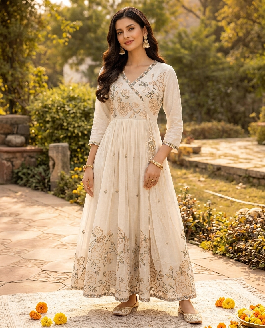 OFF-WHITE ANGARAKHA ANARKALI SUIT SET