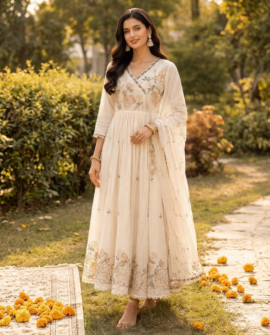 OFF-WHITE ANGARAKHA ANARKALI SUIT SET